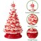 Casafield Hand Painted Ceramic Christmas Tree, Red and White Peppermint 15-Inch Pre-Lit Tree with 128 Red and Clear Lights, 2 Star Toppers